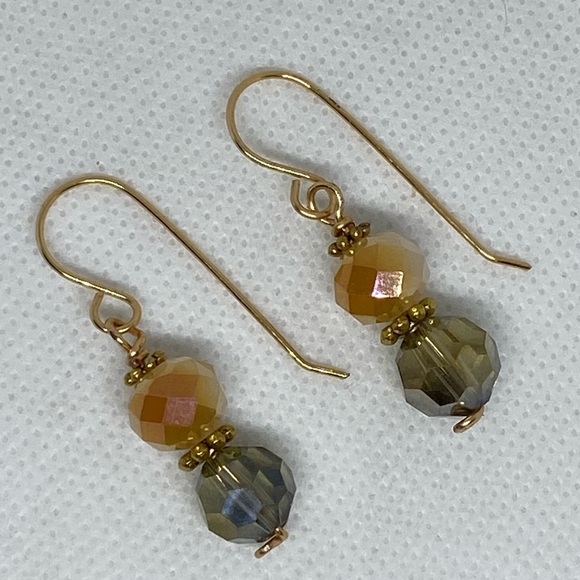 Handcrafted White/Copper/Gray Czech Cut Glass 18k Gold Plated FishHook Earrings - Picture 3 of 8